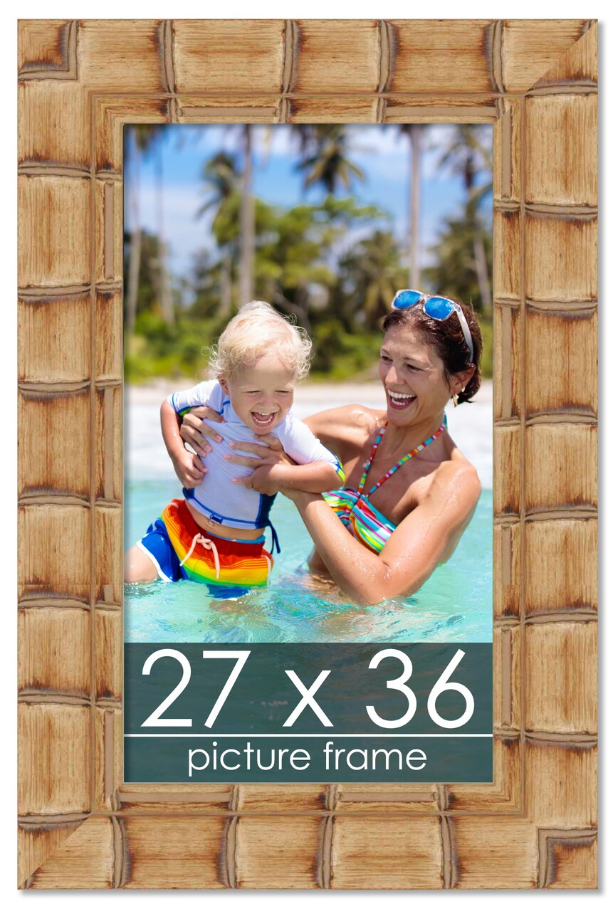 27x36 Wide Bamboo Picture Frame with UV-Resistant Acrylic & Acid Free Backing, Available in 4 Finishes - Brown, Black, Silver, and Natural